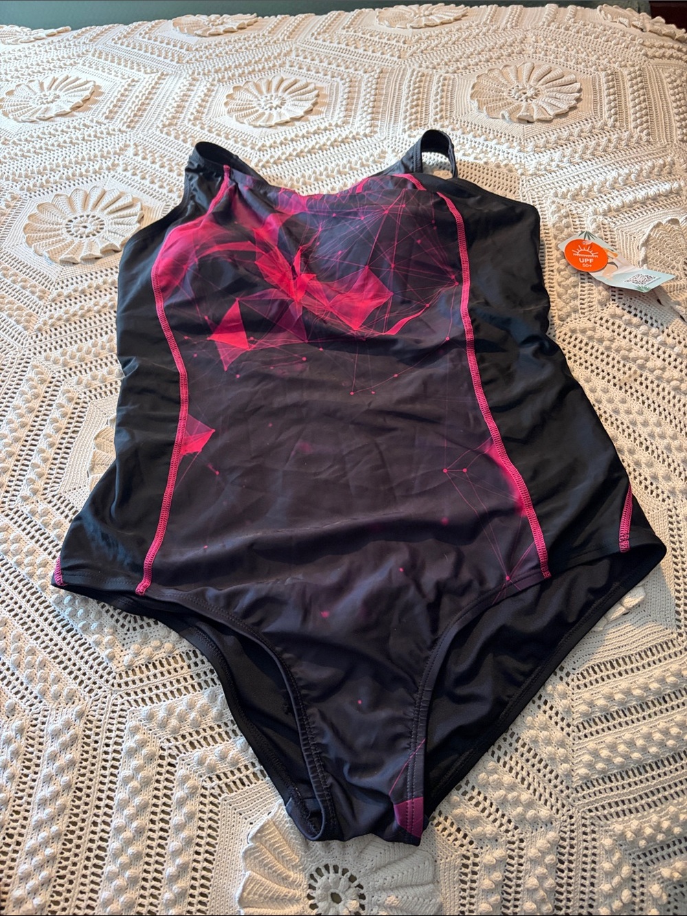Black and Pink Geometric One-Piece Swimsuit